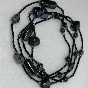 Black Metallic Beaded Necklace – 21”